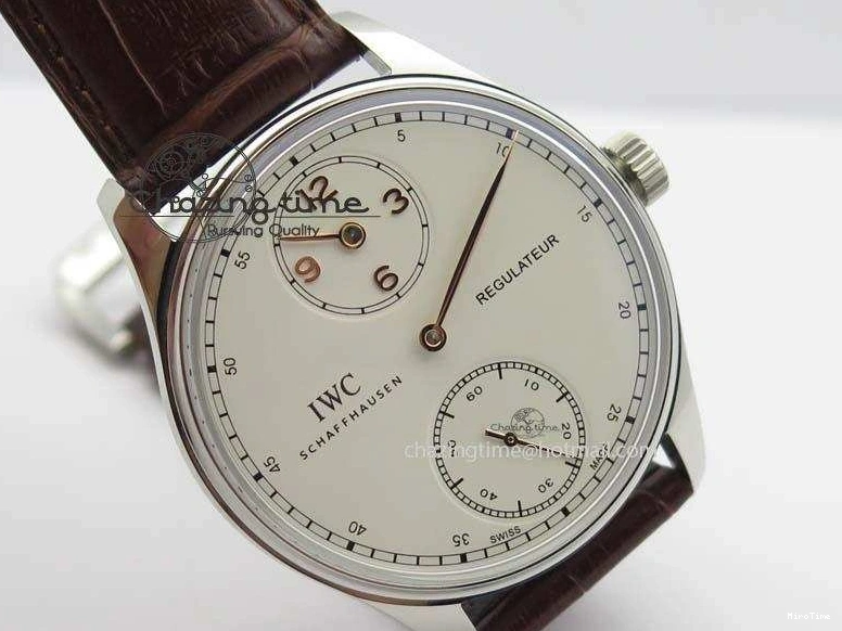 MIROTIME 0331 Sustainable Portuguese IW5444 SS White Dial RG Numbers On Brown Leather Strap A 7256